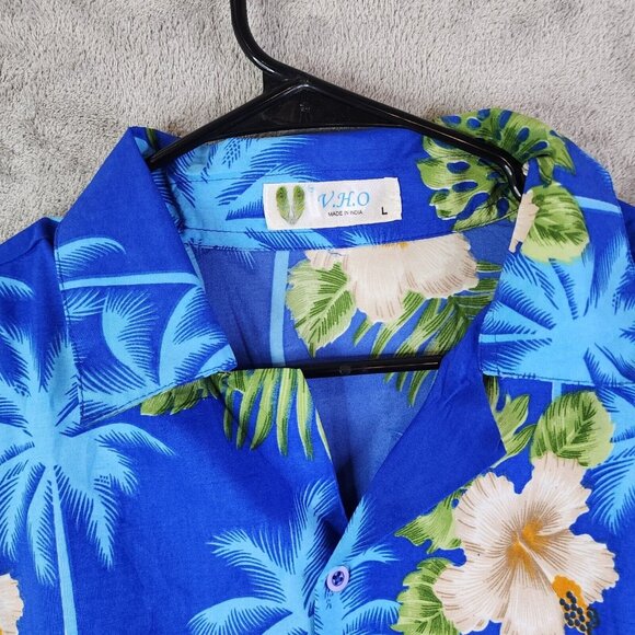 Mens Button-Up Short Sleeve Hawaiian Shirt Vibrant Blue V.H.O. Size Large - Picture 4 of 10